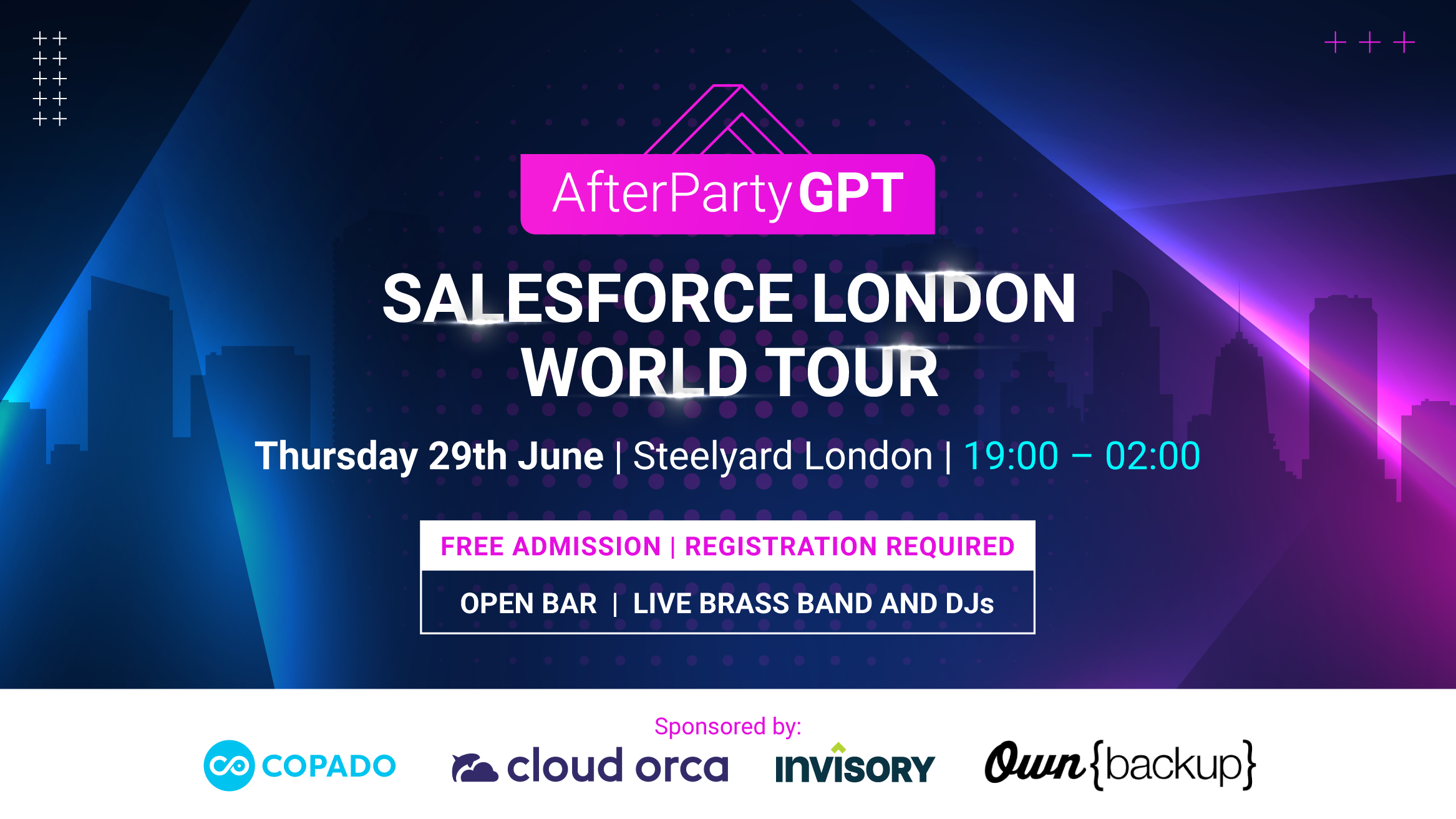 Sales Force London Afterparty Flyer. AfterParty GPT. Hosted by Salesforce Ben and Third Republic